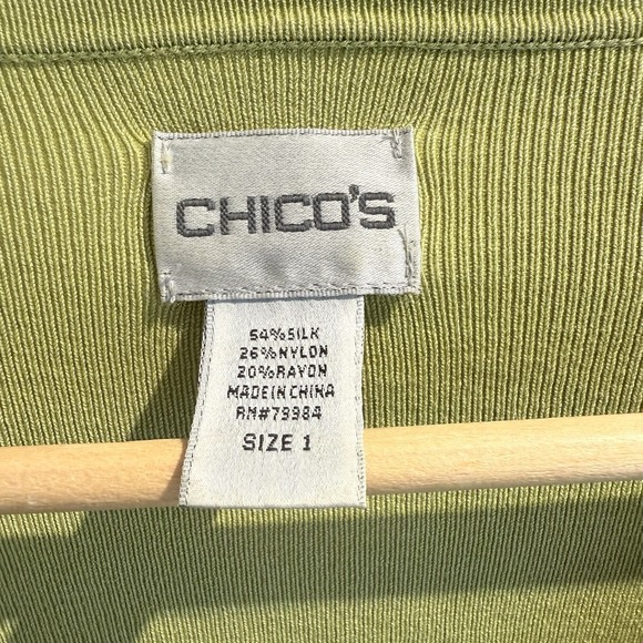 Womens Chicos 1 / M Green V Neck Ribbed Knit Pullover Sweater Silk Blend - Picture 3 of 8